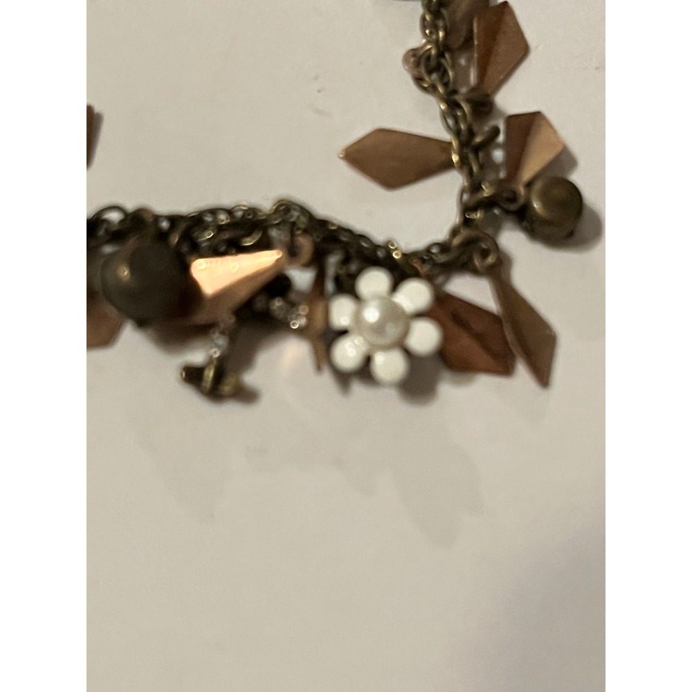 Betsey Johnson Paris Eiffel Tower Charm Necklace Bronze Tone Mixed Metal Heart - Picture 6 of 14